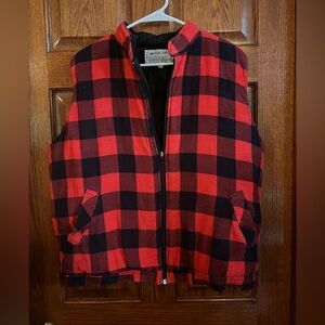 Woodland Vest Large Red Buffalo Plaid Lined Filled Full Zip Quilted Jacket